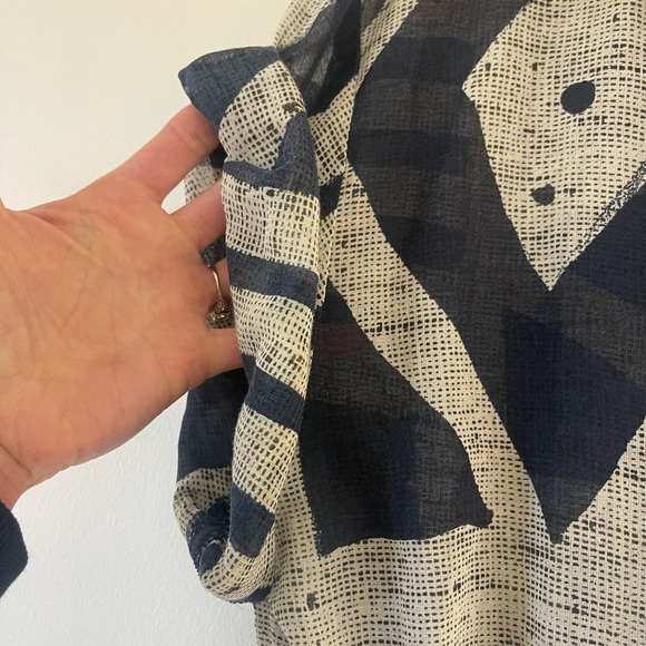 Vintage Willi of California Navy Blue and Beige Graphic Retro Midi Dress 80s 90s - Picture 3 of 7